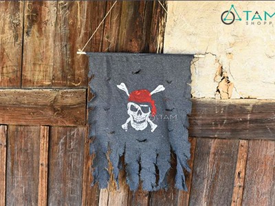 Cờ hải tặc màu đen in đầu lâu xương chéo